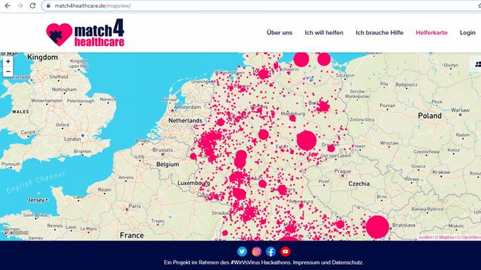 Screenshot of Match4Healthcare showing a map of Germany