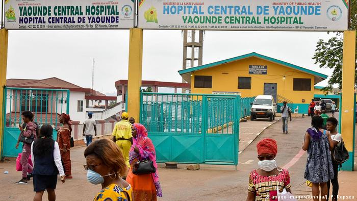 People walk in and out of Cameroon's Yaounde Hospita
