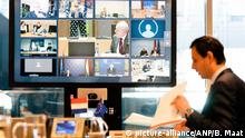 2020-04-07 15:20:21 Der niederländische Minister Wopke Hoekstra hat während einer Videokonferenz mit den EU-Finanzministern in Den Haag, Niederlande, 7. April 2020, darüber gesprochen, mit welchen Mitteln der wirtschaftliche Schlag der Koronakrise absorbiert werden sollte. ANP BART MAAT |