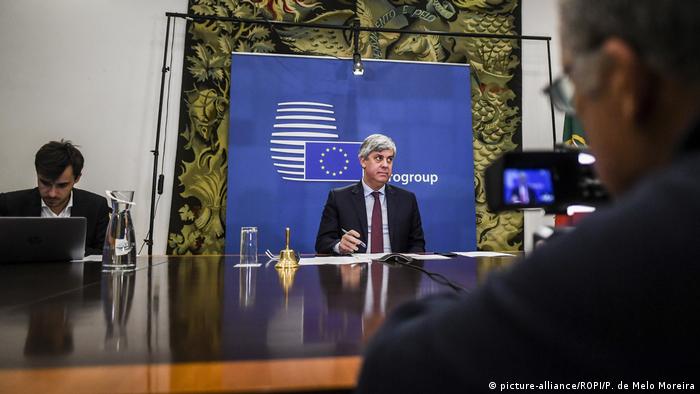 Eurogroup President Mario Centeno during a video call at the Portuguese Ministry of Finance in Lisbon
