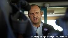 05.07.2006
Skopje, MACEDONIA: Macedonian Prime Minister and leader of Social Democratic Union (SDSM) Vlado Buckovski speaks to media after his vote in Skopje, 05 July 2006. After a violence-marred campaign, Macedonians voted calmly today in an election the European Union says is a test of the poor Balkan country's political maturity. AFP PHOTO / ROBERT ATANASOVSKI (Photo credit should read ROBERT ATANASOVSKI/AFP via Getty Images)