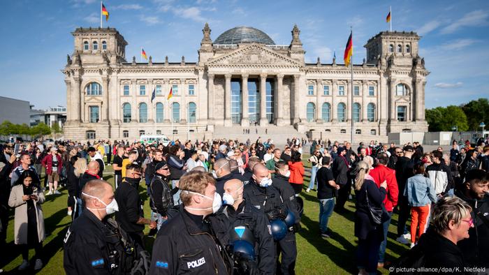 Protesters and police outside the Reichstag 