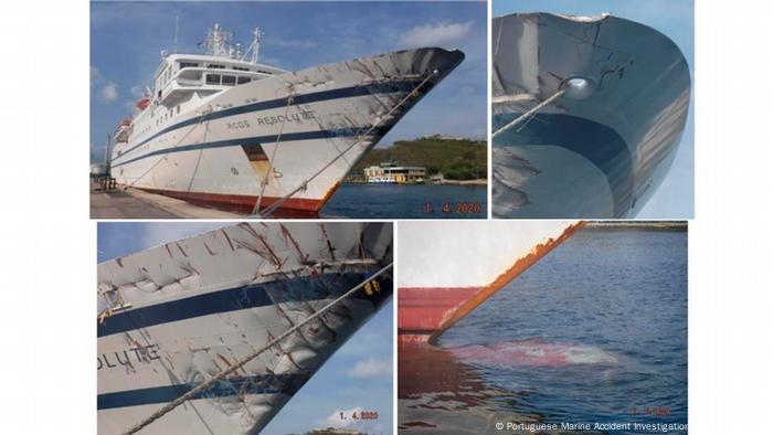 La Resolute permanece con embargo en el puerto de Willemstad. Sólo podrá zarpar si paga una garantía. En estas imágenes del informe de GAMA se aprecian los daños que sufrió en el choque.