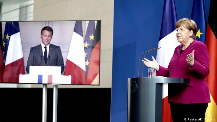 Berlon | Videokonferenz Emmanuel Macron und Angela Merkel