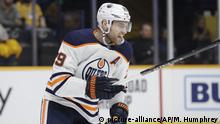 Edmonton Oilers center Leon Draisaitl, of Germany, plays against the Nashville Predators in the first period of an NHL hockey game Monday, March 2, 2020, in Nashville, Tenn. (AP Photo/Mark Humphrey) |