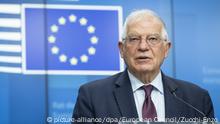 HANDOUT - 29.05.2020, Belgien, Brüssel: Josep Borrell, Hoher Vertreter der Europäischen Union für Außen- und Sicherheitspolitik, äußert sich während einer digitalen Pressekonferenz am Ende einer Sitzung des Rates für Auswärtige Angelegenheiten im Europäischen Rat. Die EU verurteilt das von China vorangetriebene Sicherheitsgesetz für Hongkong, erwägt im Unterschied zu den USA allerdings keine Sanktionen. Foto: Zucchi-Enzo/European Council/dpa - ATTENTION: editorial use only and only if the credit mentioned above is referenced in full +++ dpa-Bildfunk +++ | Verwendung weltweit