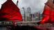 Hong Kong's central business area as soon through the sails of a junk boat Hong Kong's central business area as soon through the sails of a junk boat