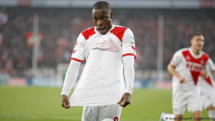 In the 2014-15 season, Anthony Ujah celebrated a goal with a message of support for Eric Garner.