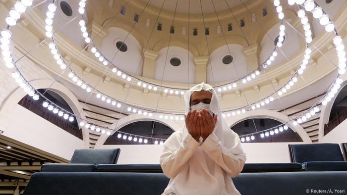 A gentleman praying in a mosque in Saudi Arabia. The country has termed anti-religious thoughts as terrorism