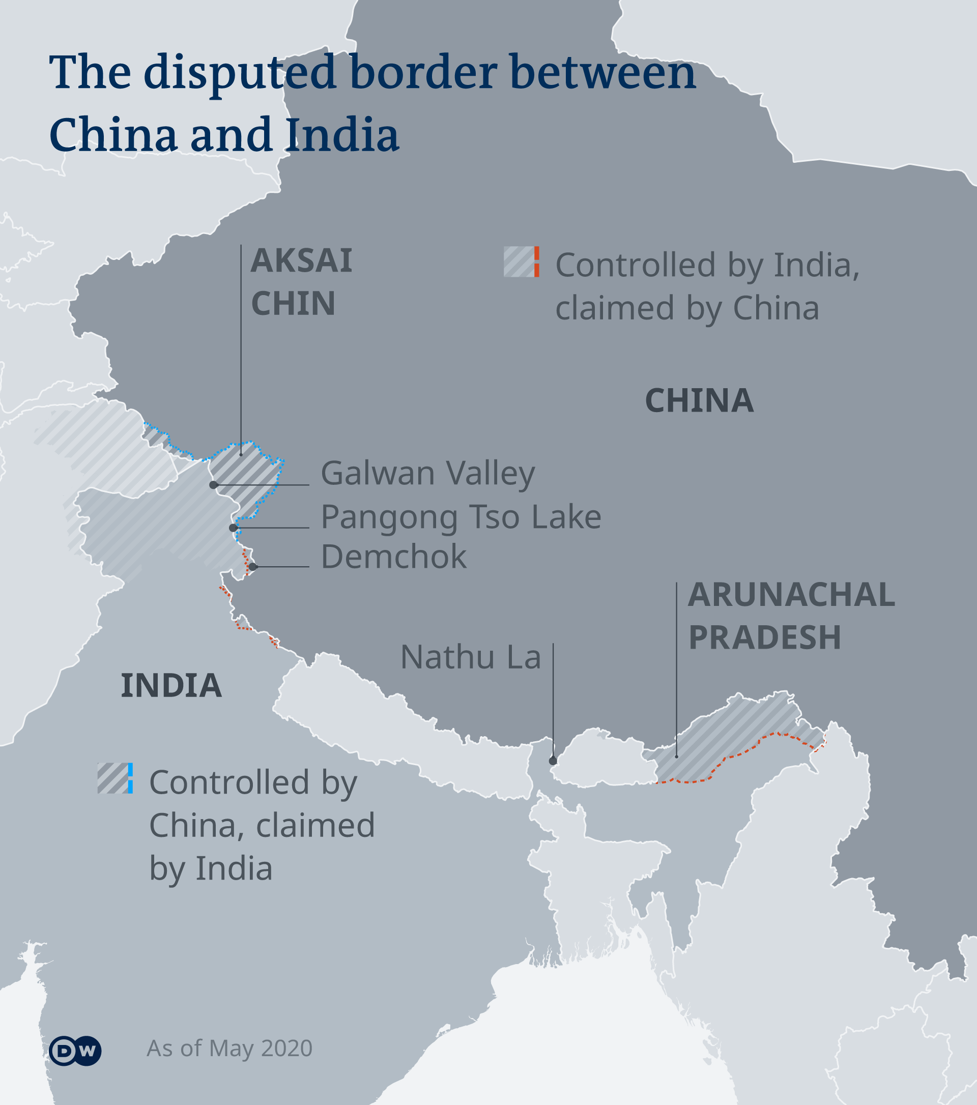 Infografik Umstrittener Grenzverlauf zwischen China und Indien EN