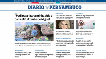 Foto da capa do jornal Diário de Pernambuco, com várias reportagens sobre o caso 