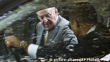 Spain's emeritus King Juan Carlos gets into a vehicle outside the Academia Diplomatica de Chile after meeting with President-elect Sebastian Pinera, in Santiago, Saturday, March 10, 2018 . Juan Carlos is in Chile to attend Sunday's inauguration of Pinera, who led Chile from 2010-2014. (AP Photo/Esteban Felix) |
