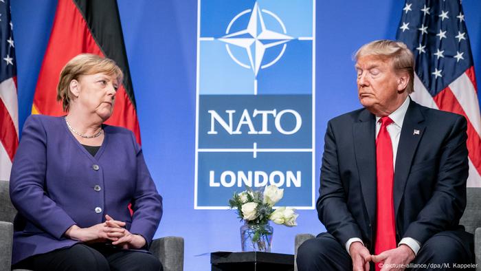 La chancelière allemande Angela Merkel et le président américain Donald Trump en 2019
