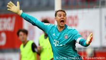 MUNICH, GERMANY - JUNE 13: Manuel Neuer of Bayern Munich reacts during the Bundesliga match between FC Bayern Muenchen and Borussia Moenchengladbach at Allianz Arena on June 13, 2020 in Munich, Germany. (Photo by Alexander Hassenstein/Getty Images)