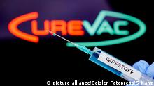 Logo des Pharma- und Impfstoffherstellers CureVac aus Süddeutschland. Die Bundesregierung beteilitgt sich an dem Unternehmen zur Herstellung eines Impfstoffs gegen das Corona Virus | Verwendung weltweit