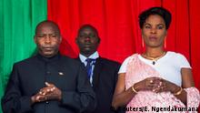 Burundi's President elect Evariste Ndayishimiye and his wife his wife Angeline Ndayubaha attend his inauguration ceremony following the sudden death of his predecessor Pierre Nkurunziza, amid the growing threat of the coronavirus disease (COVID-19), at the Ingoma stadium in Gitega, Burundi June 18, 2020. REUTERS/Evrard Ngendakumana