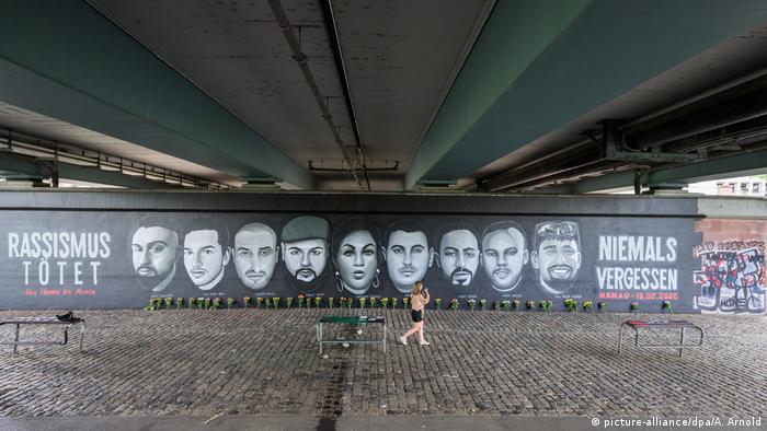 A mural in Frankfurt showing people killed in an act of far-right terrorism in Hanau