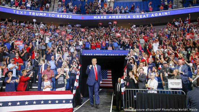 US President Donald Trump riles up his campaign rally in Tulsa on June 20