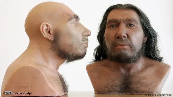 Nachbildung zweier Neandertaler (Foto: dpa)