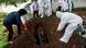 People lower the coffin of a victim who died of COVID-19 People lower the coffin of a victim who died of COVID-19