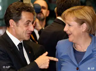 默克尔与萨科齐在欧盟峰会上