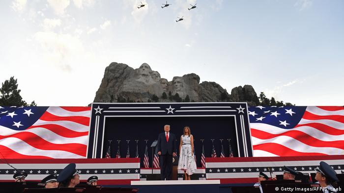 US President Donald Trump and First Lady Melania Trump arrive for the Independence Day events at Mount Rushmore National Memorial