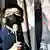 Joshua Wong vor einem Plakat mit seinem Konterfei