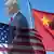 US President Donald Trump and his Chinese counterpart Xi Jinping, in the background are US and Chinese flags