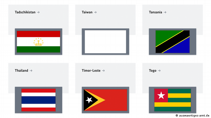 Screenshot | www.auswaertiges-amt.de Website des Auswärtigen Amt entfernt Karte Taiwans