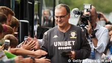 LEEDS, ENGLAND - AUGUST 21: Marcelo Bielsa manager of Leeds United arrives prior to the Sky Bet Championship match between Leeds United and Brentford at Elland Road on August 21, 2019 in Leeds, England. (Photo by George Wood/Getty Images)