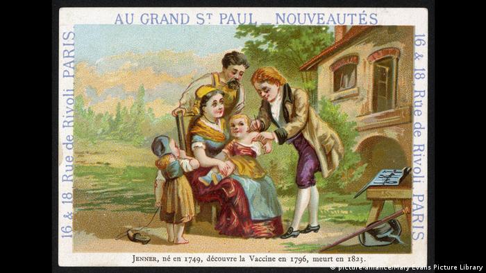 Френска картичка: Едуард Дженар ваксинира дете 