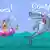 Карикатура Сергея Елкина. Отдыхающий купается в море в спасательном круге в форме коронавируса и, увидев акулу, кричит: "Акула!" Напротив него испуганная акула кричит: "Covid-19".