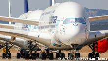 Juli 2020, Teruel, Spanien, Geparkter Airbus A380 von Lufthansa in Teruel /Spanien
