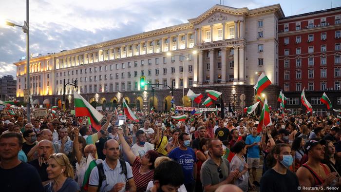 Protesters take part in an anti-government demonstration in Sofia, Bulgaria