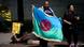 Protester holds flag for Roma people Protester holds flag for Roma people