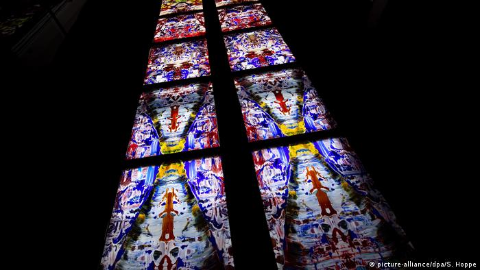 stained glass windows designed by Gerhard Richter, showing an abstract motif