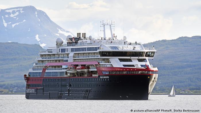 A hybrid-powered expedition ship arrives in Tromsoe, Norway