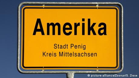 Ortsschild Amerika, Stadt Penig 