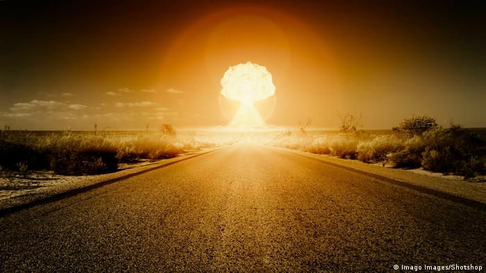 A stockphoto of a nuclear bomb exploding on the horizon