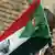 A Sudanese man waves a Sudanese flags supporting Sudanese President Omar al-Bashir