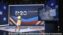In this image from video, Eva Longoria, serving as moderator, speaks during the first night of the Democratic National Convention on Monday, Aug. 17, 2020. (Democratic National Convention via AP) |