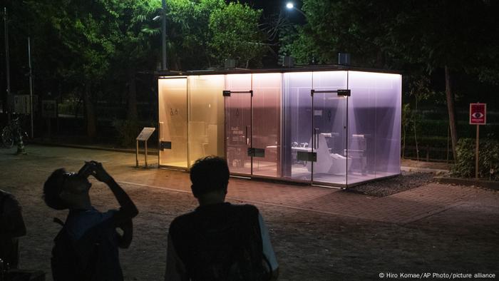 Transparent cubicles lit in pastel colors