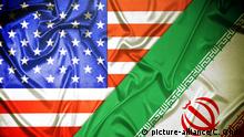 Fahnen von USA und Iran, Iran-Konflikt | Verwendung weltweit