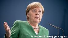 27.08.2020, Berlin: Bundeskanzlerin Angela Merkel (CDU), spricht bei einer Pressekonferenz im Kanzleramt. Merkel war mit Nato Generalsekretär Stoltenberg zu bilateralen Gesprächen zusammengekommen. Foto: Michael Kappeler/dpa-pool/dpa +++ dpa-Bildfunk +++ | Verwendung weltweit