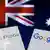 Logos von Facebook, Google und Flagge von Australien