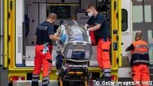  BERLIN, GERMANY - AUGUST 22: German army emergency personnel load portable isolation unit (Epi Shuttle) into their ambulance that was used to transport Russian opposition figure Alexei Navalny at Charite hospital on August 22, 2020 in Berlin, Germany. Navalny has arrived in Germany at Charite Hospital in Berlin for treatment for possible poisoning. (Photo by Maja Hitij/Getty Images)