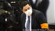 03.09.2020
Marian Kocner the suspected mastermind in the slaying of an investigative journalist Jan Kuciak and his fiancee Martina Kusnirova, who were shot dead in their home on Feb. 21, 2018, is escorted by armed police officers to a courtroom for a trial session in Pezinok in Pezinok, Slovakia, Thursday, Sept. 3, 2020. (AP Photo/Petr David Josek) |