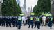 Police patrol the Shrine of Remembrance with the city of Melbourne skyline Police patrol the Shrine of Remembrance with the city of Melbourne skyline