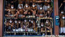 Gang members are seen inside a cell at Quezaltepeque jail during a media tour, in Quezaltepeque, El Salvador September 4, 2020. REUTERS/Jose Cabezas TPX IMAGES OF THE DAY
