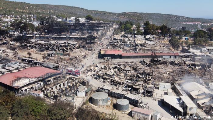 An aerial shot of the burned Moria refugee camp (Reuters/A. Konstantinidis)